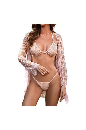 Ensemble de sous-vêtements Sexy pour Femmes, Lingerie Sexy, Bande en Dentelle, Perspective, String Enveloppant, Ensemble de s