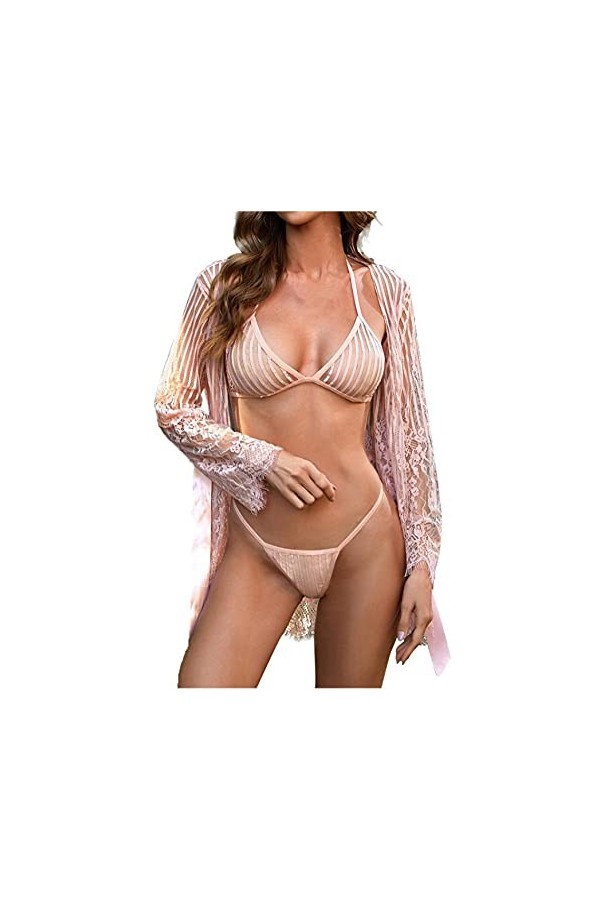 Ensemble de sous-vêtements Sexy pour Femmes, Lingerie Sexy, Bande en Dentelle, Perspective, String Enveloppant, Ensemble de s