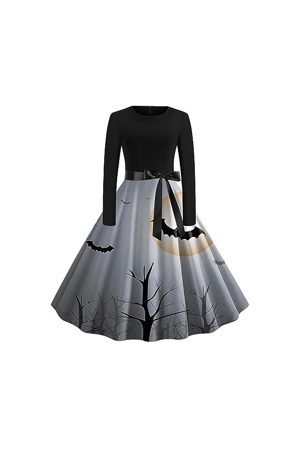 Costume dHalloween pour femme - Robe tunique diable - Imprimé fantôme - Costume dHalloween - Robe de soirée - Col rond - Ro
