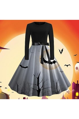 Costume dHalloween pour femme - Robe tunique diable - Imprimé fantôme - Costume dHalloween - Robe de soirée - Col rond - Ro