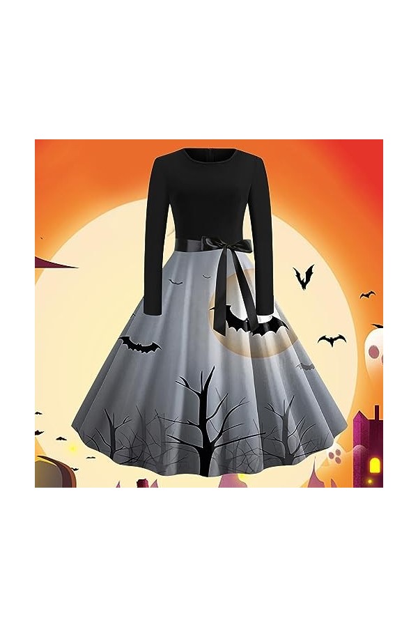 Costume dHalloween pour femme - Robe tunique diable - Imprimé fantôme - Costume dHalloween - Robe de soirée - Col rond - Ro