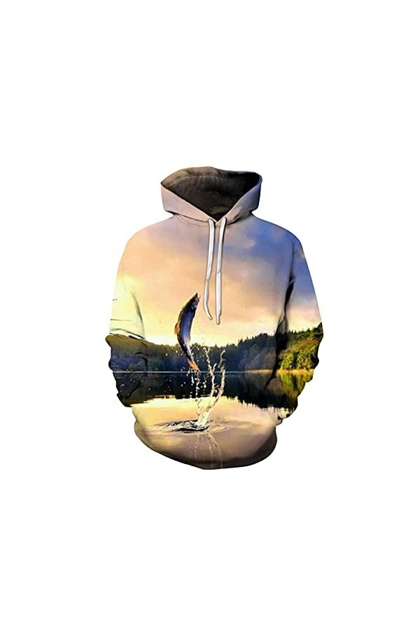 Ffnkrnfi Printemps Automne 3D Poissons Tropicaux Sweats À Capuche pour Hommes À Manches Longues Sweats À Capuche Hommes À Cap