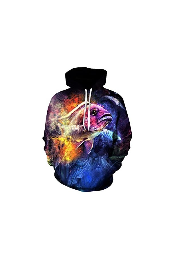 Ffnkrnfi Printemps Automne 3D Poissons Tropicaux Sweats À Capuche pour Hommes À Manches Longues Sweats À Capuche Hommes À Cap
