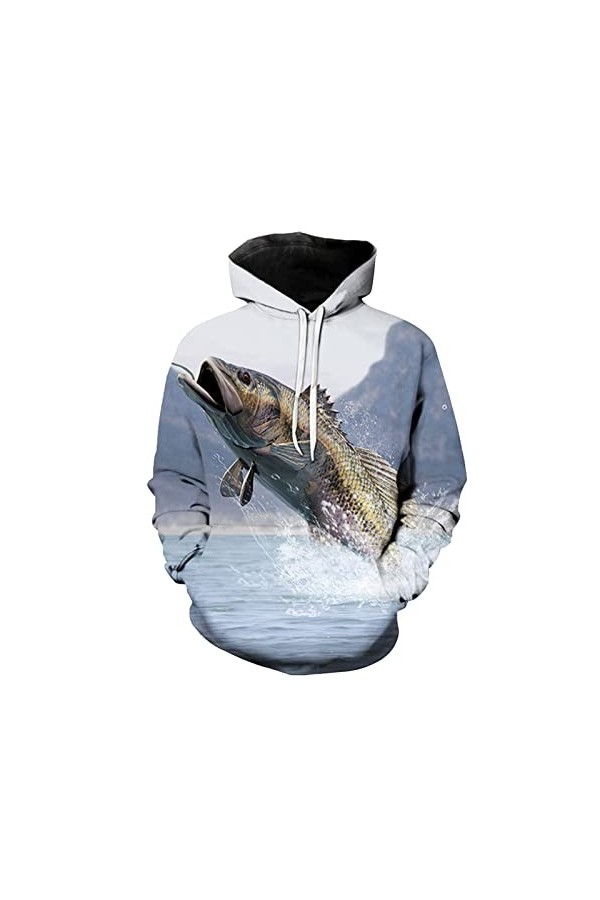 Ffnkrnfi Sweat À Capuche pour Hommes, Motif De Pêche Imprimé en 3D, Sweat-Shirt De Rue, Pull Décontracté, Veste, Vêtements De