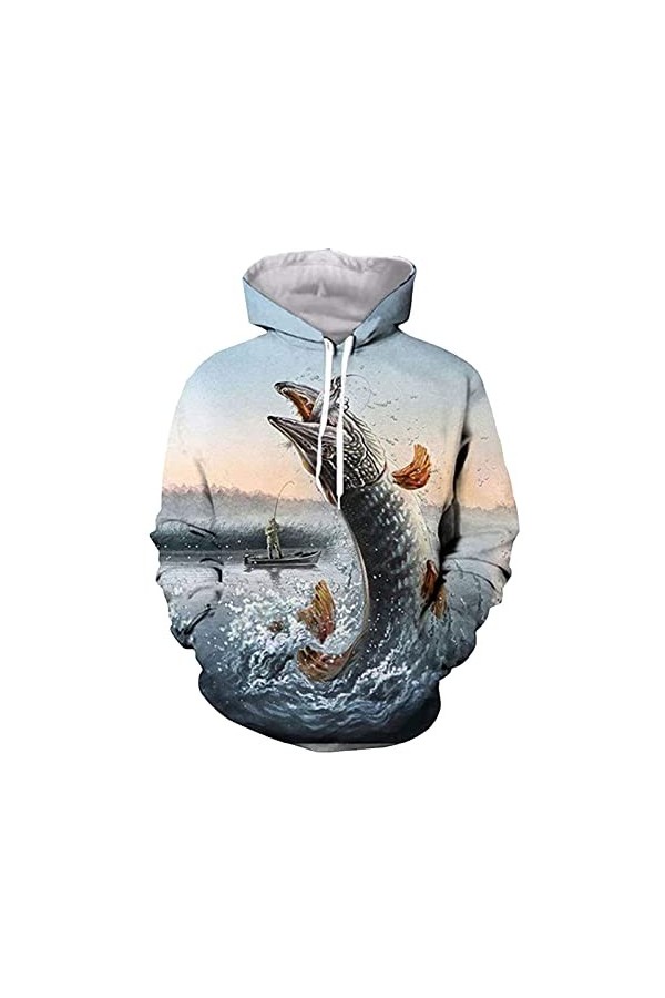 Ffnkrnfi Sweat À Capuche pour Hommes, Motif De Pêche Imprimé en 3D, Sweat-Shirt De Rue, Pull Décontracté, Veste, Vêtements De