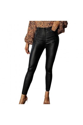 DCIUSTFHE Femmes Sexy Cuir PU Loisirs Serré Petite Jambe Pantalon en Cuir Boîte De Nuit Bars DS Scène Vêtements,Noir,L
