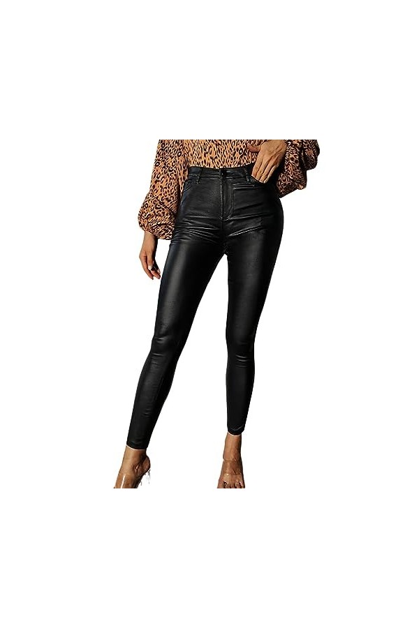 DCIUSTFHE Femmes Sexy Cuir PU Loisirs Serré Petite Jambe Pantalon en Cuir Boîte De Nuit Bars DS Scène Vêtements,Noir,L