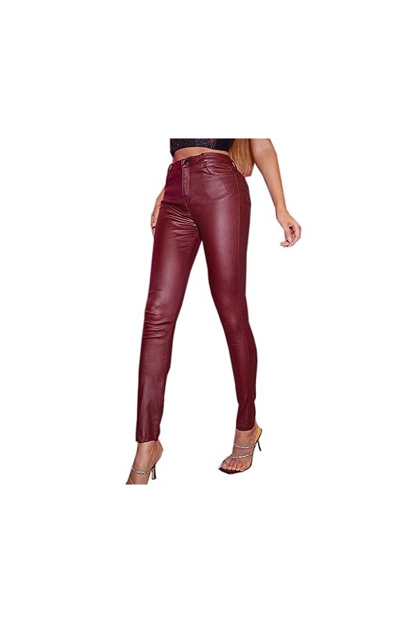 DCIUSTFHE Femmes Sexy Cuir PU Loisirs Serré Petite Jambe Pantalon en Cuir Boîte De Nuit Bars DS Scène Vêtements,Noir,L