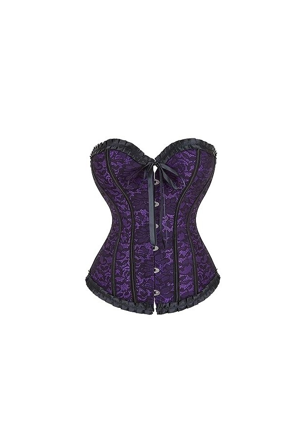Rfmfkkg Body Shapewear Corselet Sexy Bustier Floral Dentelle Plissée Garniture Corset Top Avec, violet, 3XL