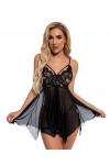ZTIANEF CorsetLingerie érotique col en V pour femmes mesh bretelles transparentes lingerie sexy, noir, XXL