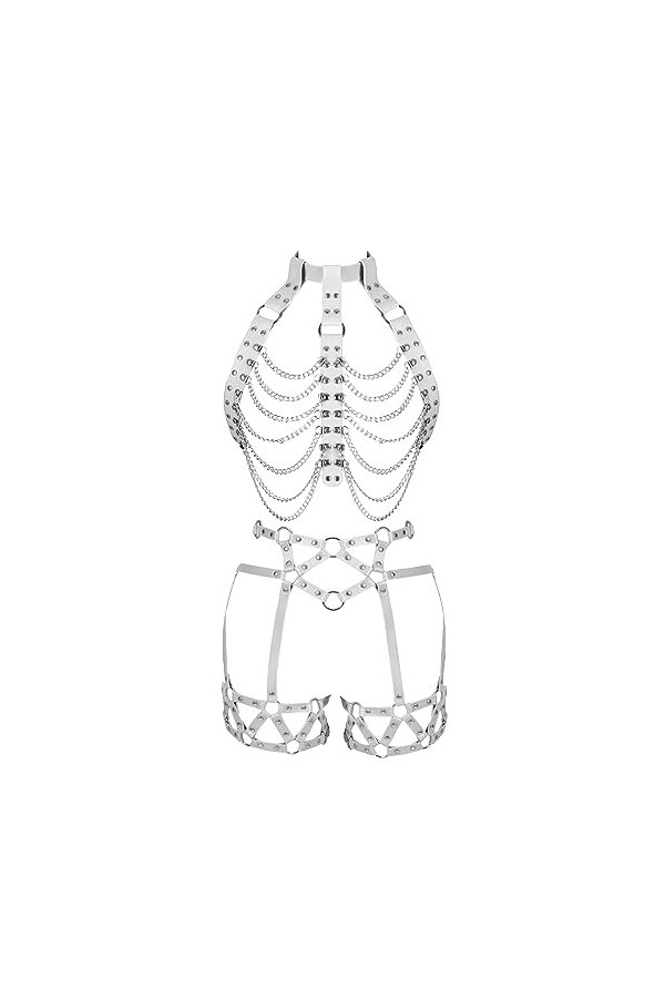 Femmes Body Strap Cuir Punk Bra élégant évidé réglable Garter Set Gothique Halloween Rave Dance Costume Violet 