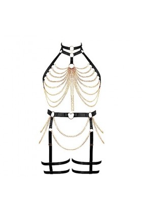 Femmes Body Harnais Punk Bra Plus Taille élégant Body Cage Garter Set Gothique Halloween Rave Party Costume Vert Fluorescent