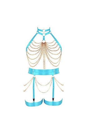 Femmes Body Strap Punk Bra Plus Taille élégant évidé Garter Set Gothique Halloween Carnaval Club Costume 1 Ciel Bleu 