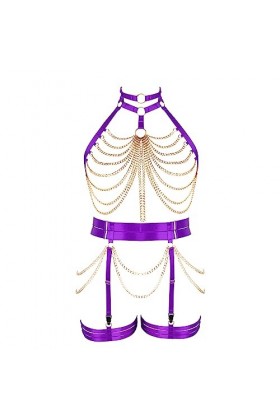 Femmes Body Strap Punk Bra Plus Taille élégant évidé Garter Set Gothique Halloween Carnaval Club Costume 1 Violet 