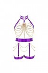 Femmes Body Strap Punk Bra Plus Taille élégant évidé Garter Set Gothique Halloween Carnaval Club Costume 1 Violet 