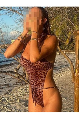 Générique Bandage à Bretelles pour Femme imprimé léopard Body One Piece Sexy Backless Romper Beach Elegant Vintage Playsuit O