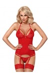 Selente Love & Fun Ensemble de lingerie séduisante 3 pièces pour femme en corset avec porte-jarretelles, slip et bandeau en s