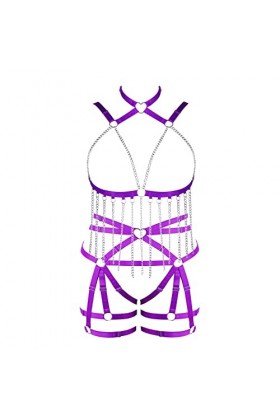Femmes Sling Sling Bra Plus Grande Taille Creux métal chaîne Punk Bra Garter Set Gothique Halloween Carnaval Costume de noël 