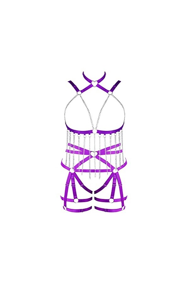 Femmes Sling Sling Bra Plus Grande Taille Creux métal chaîne Punk Bra Garter Set Gothique Halloween Carnaval Costume de noël 