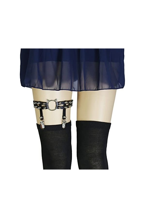 Punk Jarretière Punk Gothique Personnalité Chat Tête De Chat En Cuir À La Main Rivet Hip-hop Anneau De Jambe Anneau De Pied D