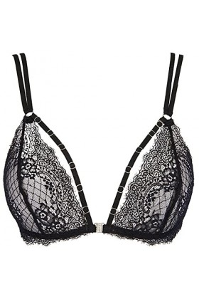 Axami Soutien-gorge sexy Bralette Soft en dentelle élégante avec fermeture à lavant, Noir , XS