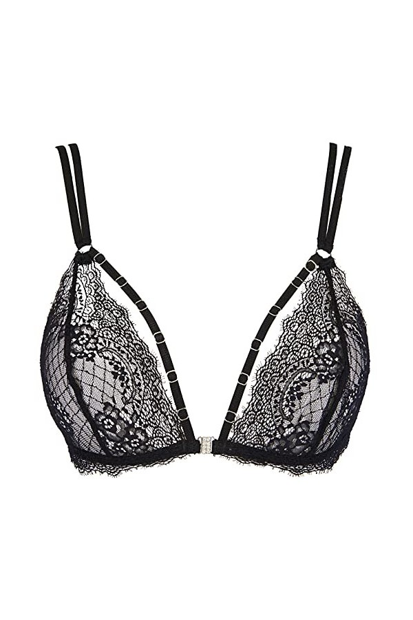 Axami Soutien-gorge sexy Bralette Soft en dentelle élégante avec fermeture à lavant, Noir , XS