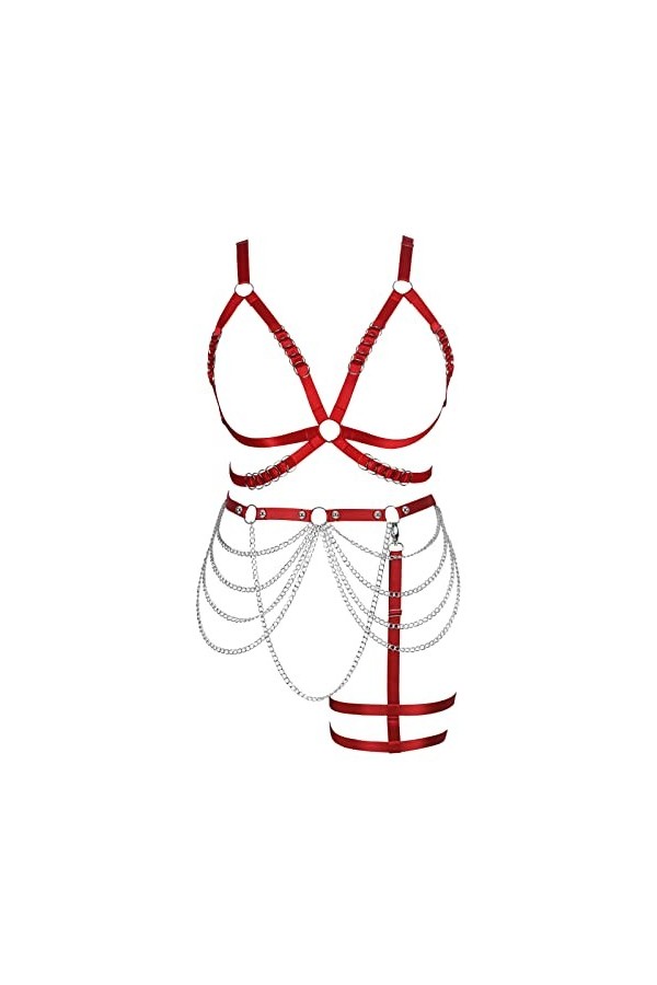 BANSSGOTH Femmes Harnais Complet Lingerie Grande Taille chaîne de Corps chaîne de Taille Pleine Cage évider Photographie Tiss