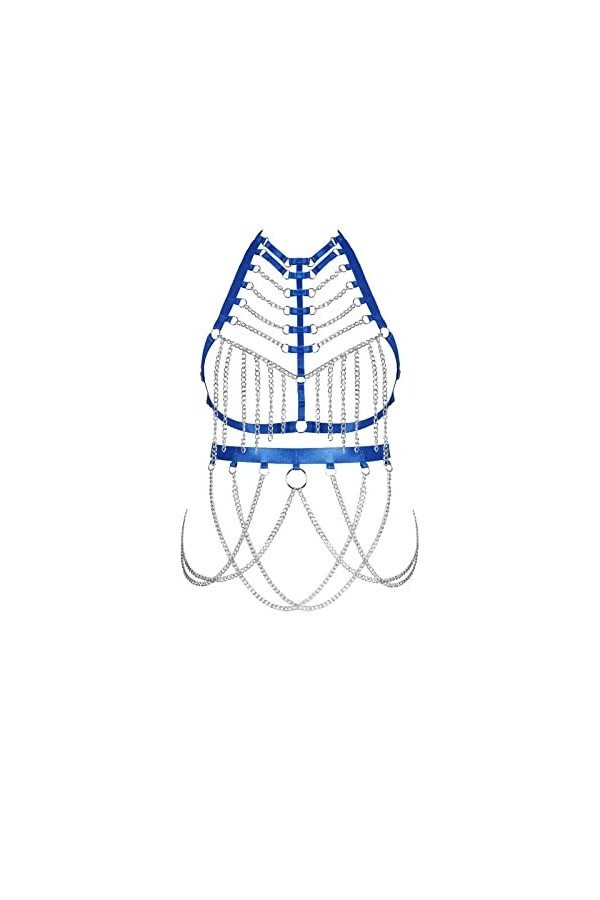 Femmes Corps chaîne Harnais Lingerie Ensemble Poitrine Soutien-Gorge Sangle évider jarretière Taille chaîne Danse Rave Access