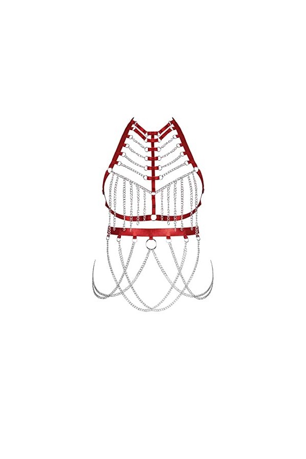 Femmes Corps chaîne Harnais Lingerie Ensemble Poitrine Soutien-Gorge Sangle évider jarretière Taille chaîne Danse Rave Access