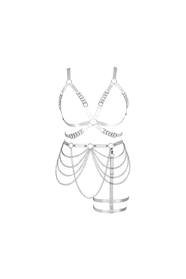 Femmes Body Harnais Soutien-Gorge Grande Taille Cage chaîne en métal Soutien-Gorge Bas Mode Jarretière Ensemble Punk Gothique