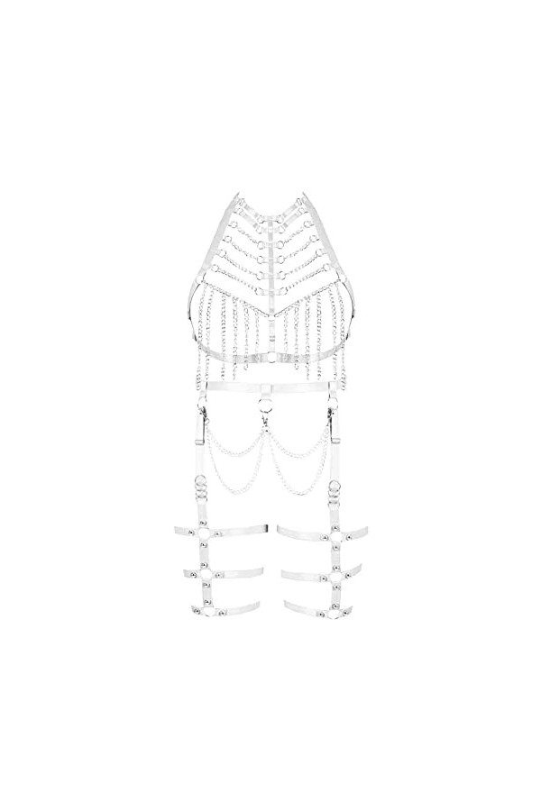 Femmes Body Harnais Soutien-Gorge Plus Taille Chaîne en Métal Soutien-Gorge Ensemble Punk Bas Jarretière Élastique Gothique C
