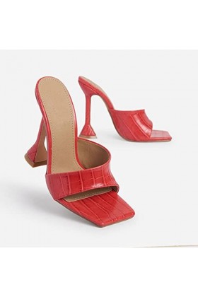 EDWRD Talon Aiguille Talons Hauts Sexy 43 Toe Carré Verre À Vin Talon 10CM Dames Sandales,Brown-39