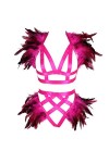 BANSSGOTH Plumes épaulettes Harnais Complet Soutien-Gorge Lingerie Cage Porte-Jarretelles pour Femmes Ensemble Sangle de Poit