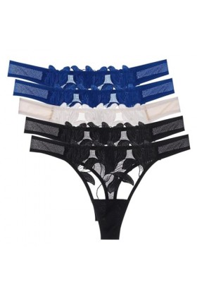 Necalisi Culotte Femme Lot de 5 Multicolore-6 Culotte Cheeky Style Dentelle Hipster en Coton Culotte Taille Haute en Microfib