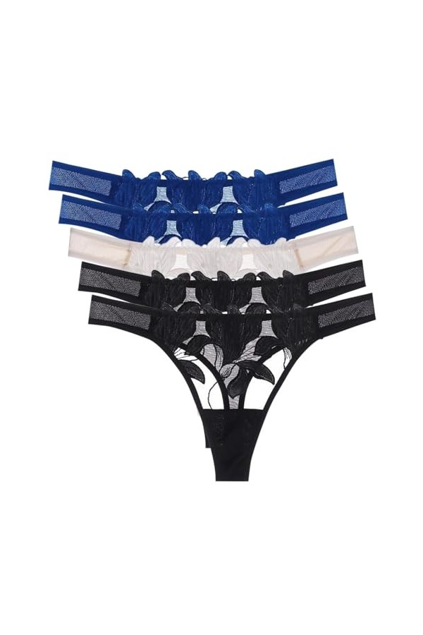Necalisi Culotte Femme Lot de 5 Multicolore-6 Culotte Cheeky Style Dentelle Hipster en Coton Culotte Taille Haute en Microfib