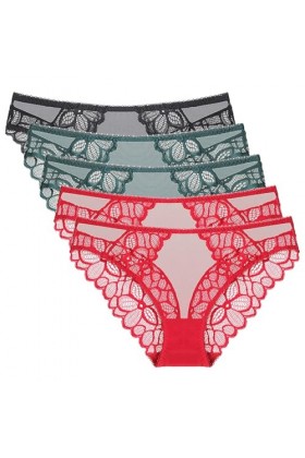 Necalisi Culotte Femme Lot de 5 Vert Culotte Femme Dentelle Coton Taille Midi Confortable Slip Coton Culotte Dentelle Sexy po