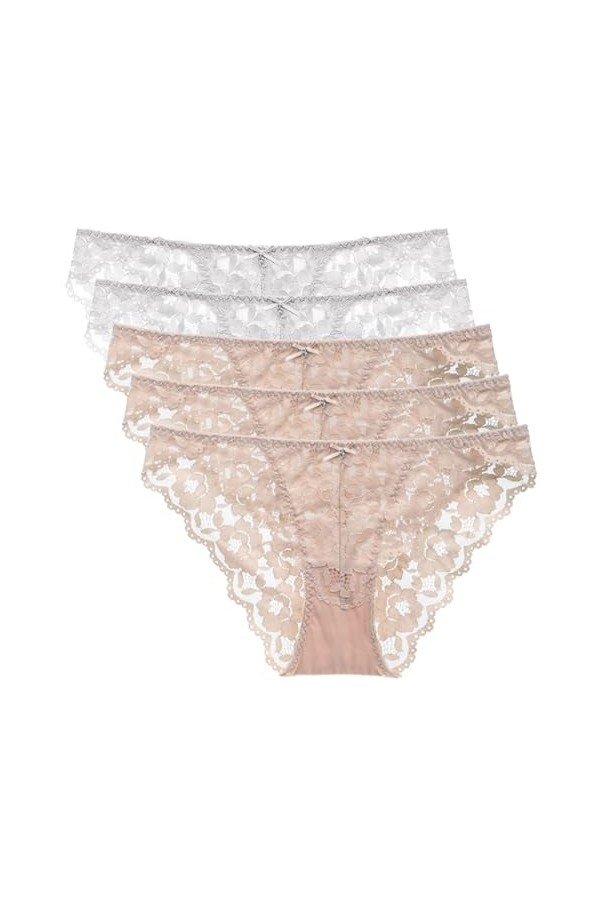 Necalisi Culotte Femme Taille Haute Lot de 5 Multicolore-2 Culottes pour - sous-vêtements pour Femme Bordure en Dentelle - sa