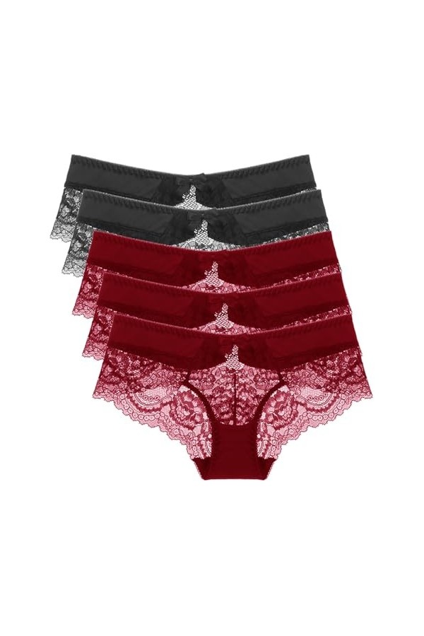 Necalisi Lot de Culotte Femme Lot de 5 Multicolore-1 sous-Vêtements Style Hipster en Coton et Dentelle Femme Slip Femme Coton