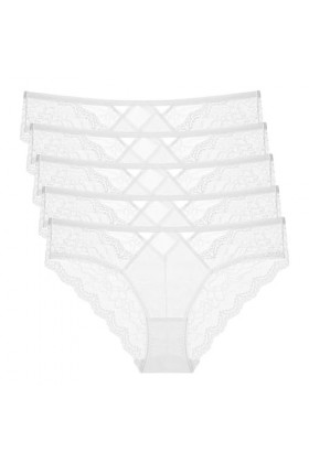 Necalisi Culotte Femme Lot de 5 Blanc Culotte Femme Dentelle Coton Taille Midi Confortable Slip Coton Culotte Dentelle L