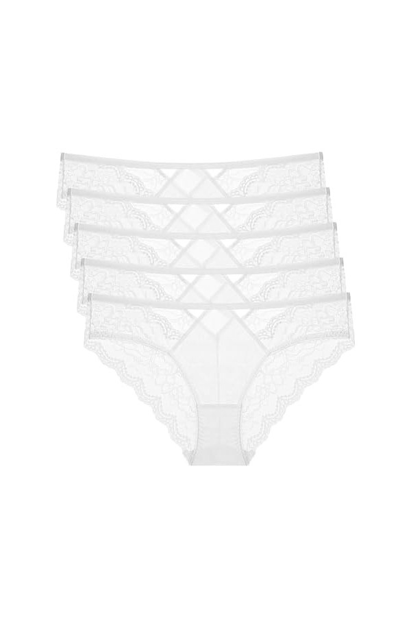Necalisi Culotte Femme Lot de 5 Blanc Culotte Femme Dentelle Coton Taille Midi Confortable Slip Coton Culotte Dentelle L