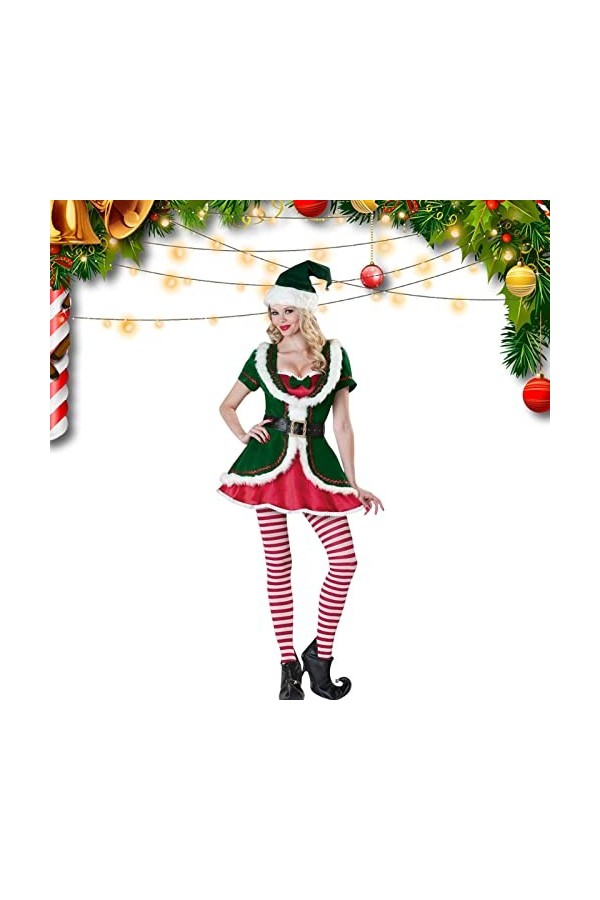 Costume Elfe Femme Noël - Noël Pour Femmes Sexy | Vert Elf Lady Velours Robe Noël Sexy Arbre Noël Vêtements Costume Père Noël