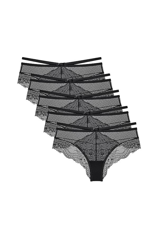Necalisi Culotte Femme Lot de 5 Multicolore-6 sous-Vêtements Style Hipster en Coton et Dentelle Femme Tanga Dentelle pour Fem