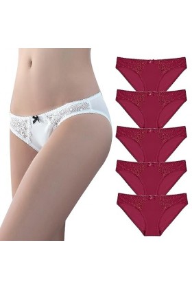 Necalisi Culotte Femme Taille Haute Lot de 5 Multicolore-1 Culotte Femme Coton Dentelle String Taille Haute Slips Elasticité 