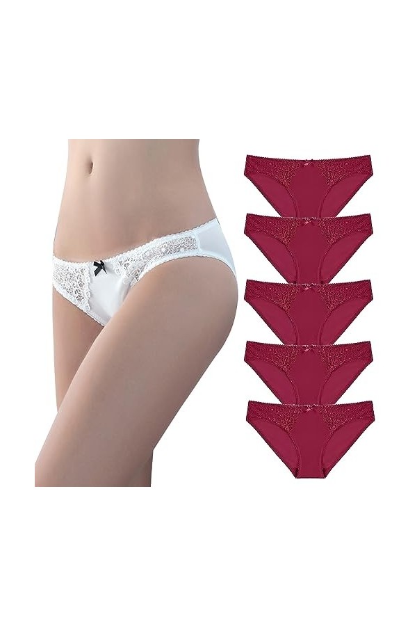 Necalisi Culotte Femme Taille Haute Lot de 5 Multicolore-1 Culotte Femme Coton Dentelle String Taille Haute Slips Elasticité 