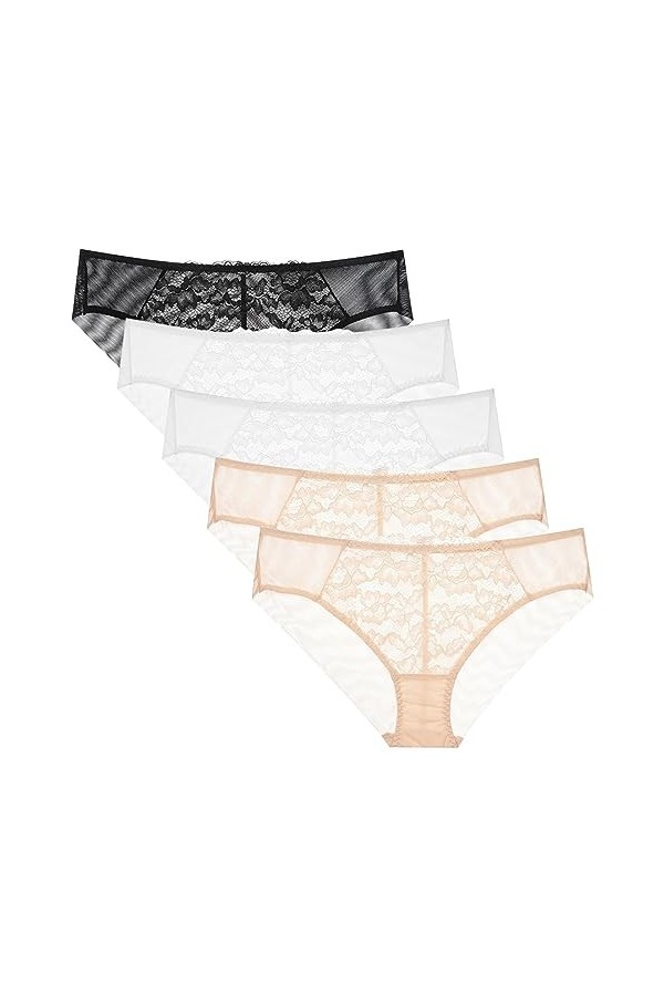Necalisi Culotte Femme Taille Haute Lot de 5 Multicolore-6 Culotte Taille Basse Femme Très Confortable- Dentelle Doux et Resp