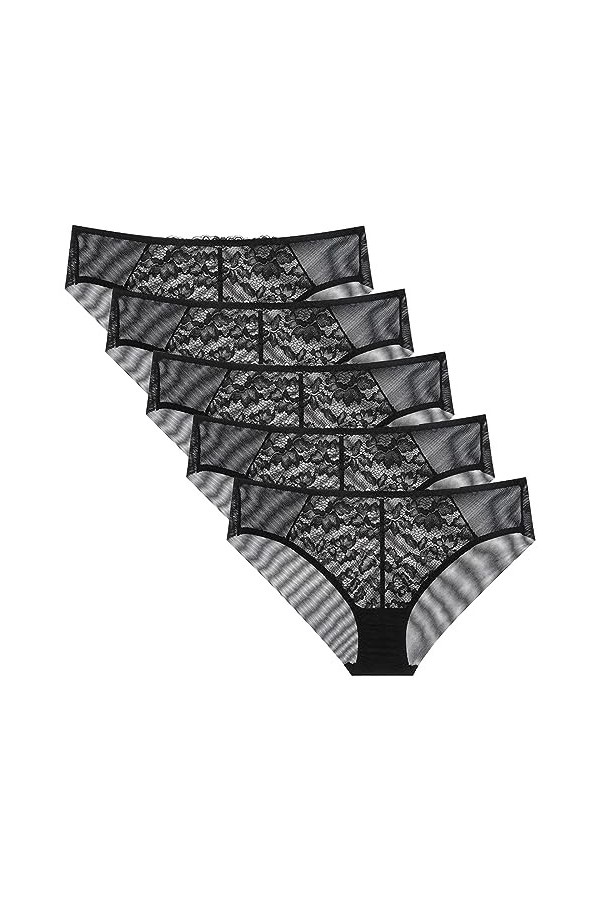 Necalisi Culotte Femme Taille Haute Lot de 5 Multicolore-6 Culotte Taille Basse Femme Très Confortable- Dentelle Doux et Resp