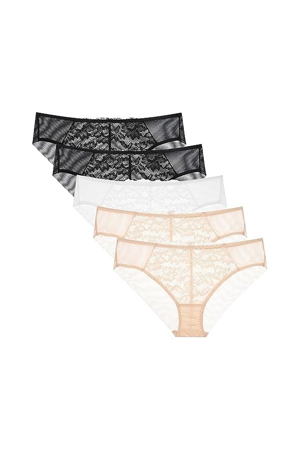Necalisi Culotte Femme Taille Haute Lot de 5 Multicolore-6 Culotte Taille Basse Femme Très Confortable- Dentelle Doux et Resp