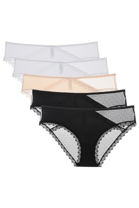 Necalisi Culotte Femme Lot de 5 Multicolore-4 Culotte Femme Menstruelle Classique Dentelle String Coton Bio Flux Abondant Dim