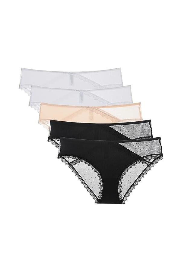 Necalisi Culotte Femme Lot de 5 Multicolore-4 Culotte Femme Menstruelle Classique Dentelle String Coton Bio Flux Abondant Dim