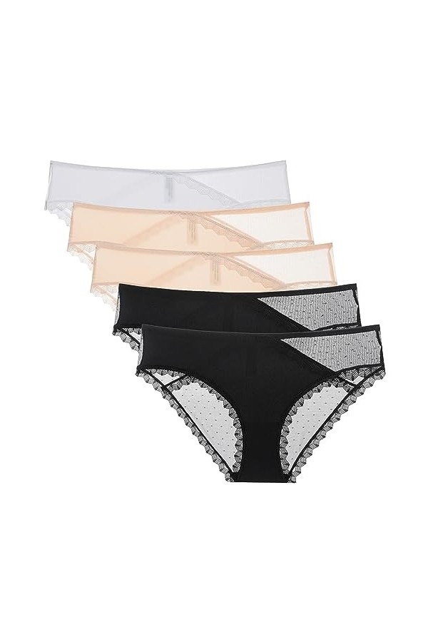 Necalisi Culotte Femme Lot de 5 Multicolore-4 Culotte Femme Menstruelle Classique Dentelle String Coton Bio Flux Abondant Dim